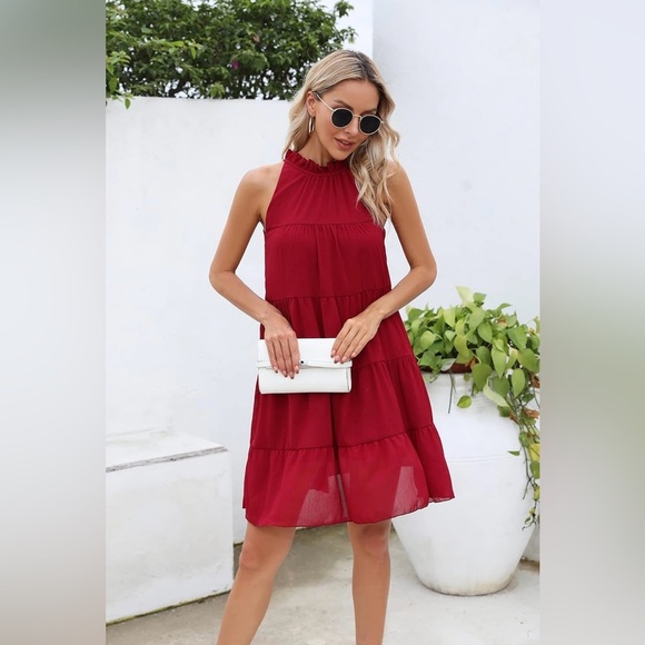 KIRUNDO Halter Sleeveless Flowy Mini Babydoll Tiered Dress XL - Picture 5 of 16